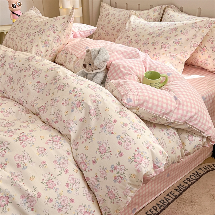 91家纺网 家纺一手货源 找家纺 大吉 2025新款100全棉纯棉喷气小清新被套四件套纯棉三件套床笠四件套单被套单枕套 梦幻花园