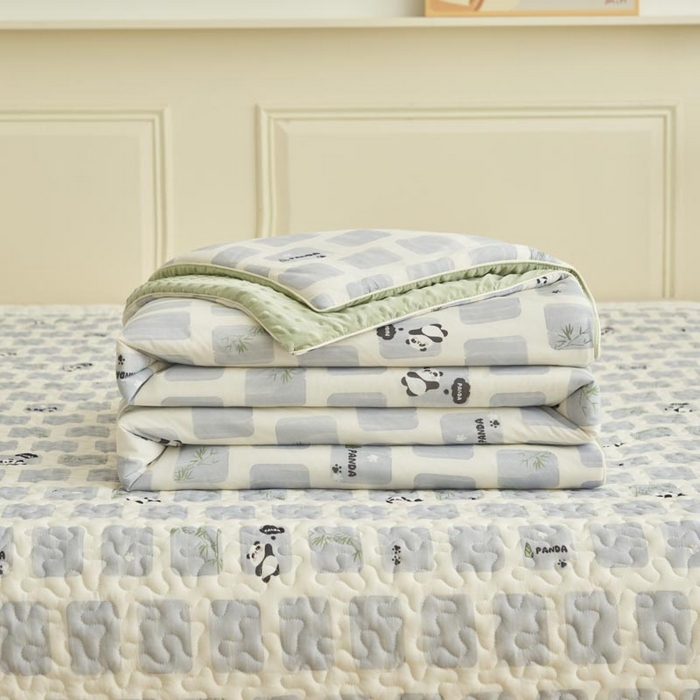 91家纺网 家纺一手货源 找家纺 子由家居 2025新款凉感丝豆豆夏被四件套 凉感豆豆被-熊猫