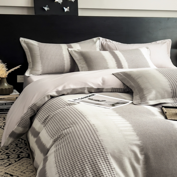 91家纺网 家纺一手货源 找家纺 倾慕家纺 2025新款60S提花全棉单品被套 波格灰