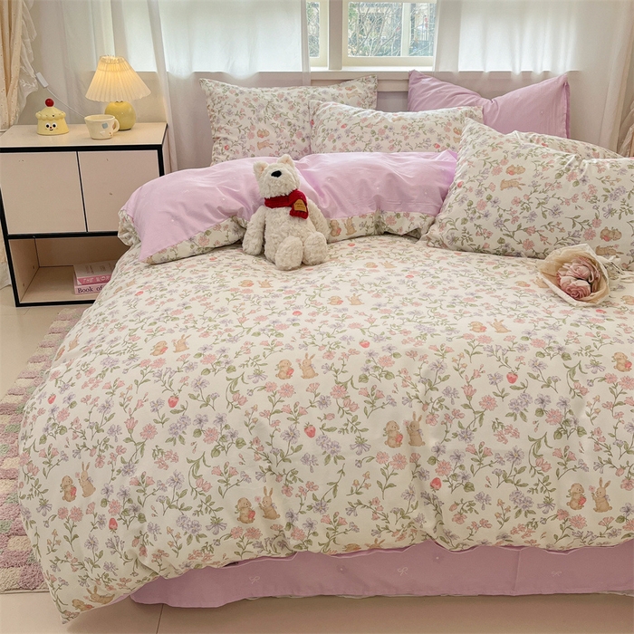 91家纺网 家纺一手货源 找家纺 798家纺 2025新款开春全棉12868印花四件套 丛林小兔