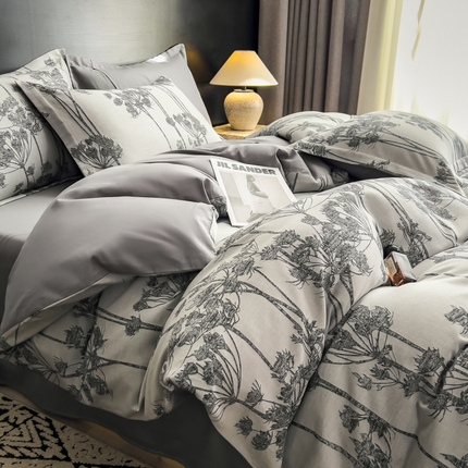 91家纺网 家纺一手货源 找家纺 倾慕家纺 2025新款60S提花全棉单品被套 椿屿蓝