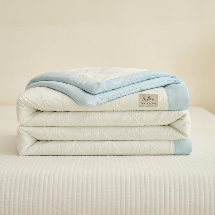 91家纺网 家纺一手货源 找家纺 子由家居 2025新款针织菱形格提花大豆被被子被芯 菱形格-天蓝