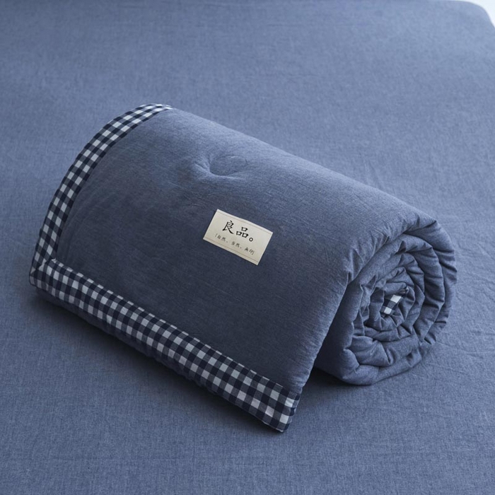 91家纺网 家纺一手货源 找家纺 子由家居 2025新款水洗棉棋盘格织标大豆纤维夏被被子被芯 棋盘格边夏被-深蓝