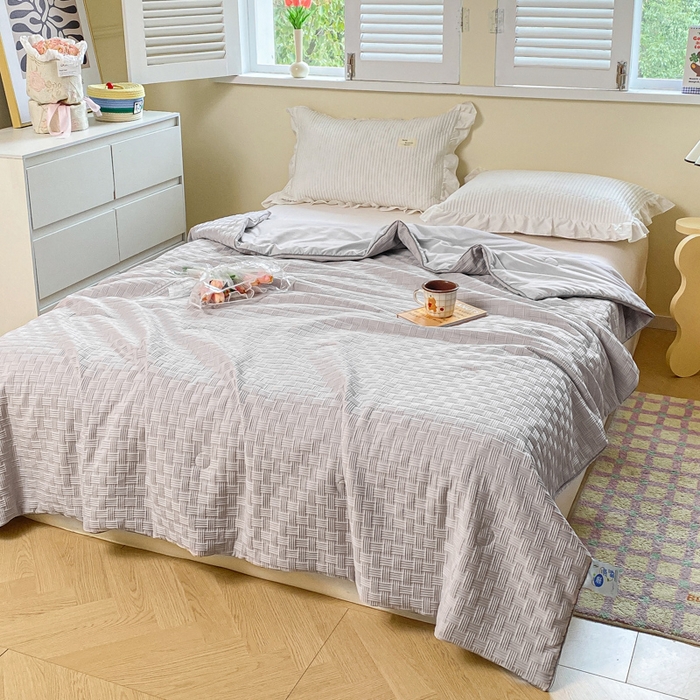 91家纺网 家纺一手货源 找家纺 左右家纺 2025新款华夫格大豆夏被被子被芯 浅灰