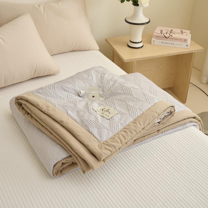 91家纺网 家纺一手货源 找家纺 子由家居 2025新款针织菱形格提花大豆被被子被芯 菱形格-驼色