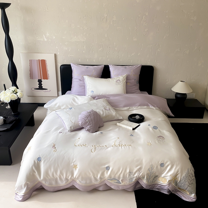 91家纺网 家纺一手货源 找家纺 （总）星野 2025新款超柔天丝棉精致刺绣四件套-梦幻海