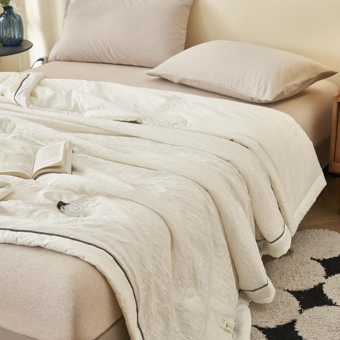 91家纺网 家纺一手货源 找家纺 子由家居 2025新款水洗浮雕大豆被被子被芯 法式浮雕-雅白