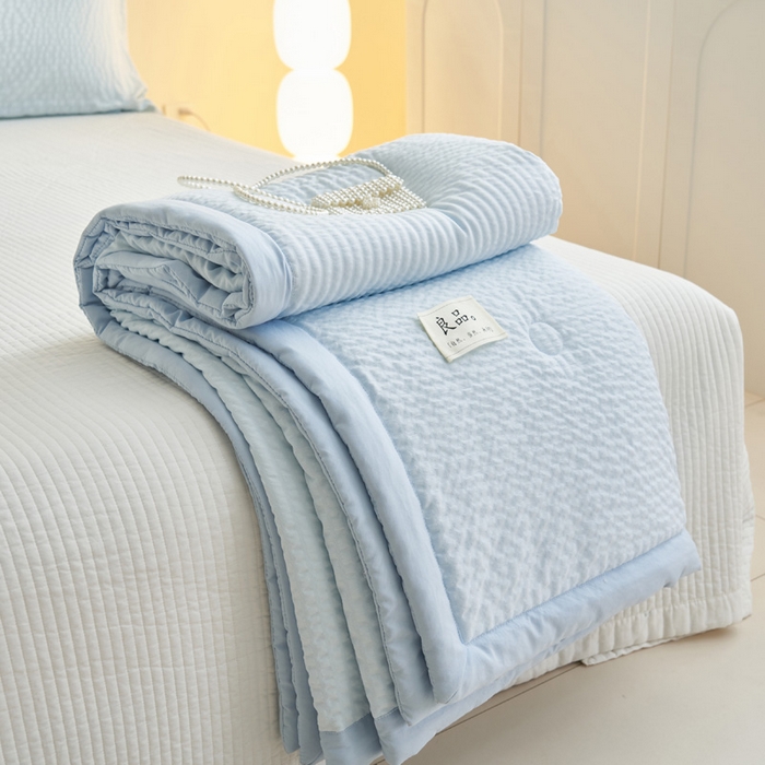 91家纺网 家纺一手货源 找家纺 子由家居 2025新款水洗棉泡泡格大豆纤维夏被被子被芯 泡泡格-天蓝