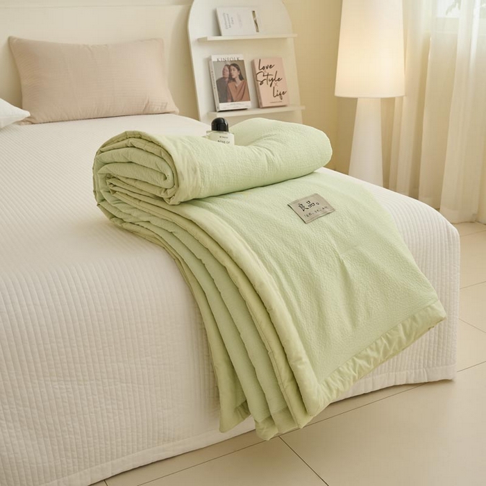 91家纺网 家纺一手货源 找家纺 子由家居 2025新款双层邹邹格大豆纤维夏被被子夏被 邹邹格-果绿