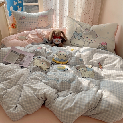 慕澄家纺 2025新款毛巾绣小清新四件套 猫咪聚会