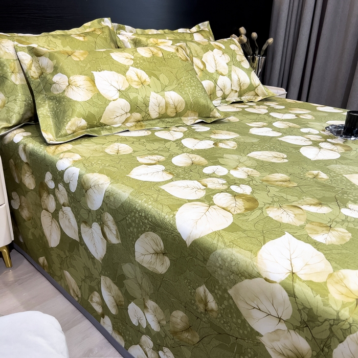 91家纺网 家纺一手货源 找家纺 许林 2025新款冰丝凉席床单款凉席三件套-绿洲