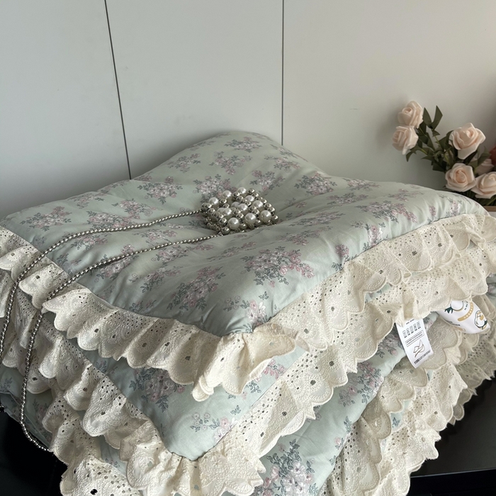 91家纺网 家纺一手货源 找家纺 莱豫2025新款法式纯棉夏被春秋被 花海绿