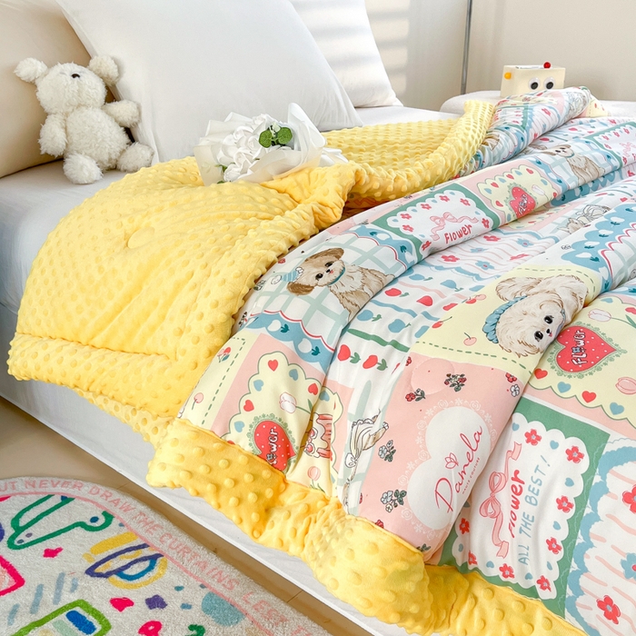 91家纺网 家纺一手货源 找家纺 爱宝被业 2025新款A类凉感豆豆绒羽丝棉夏被 猫狗之家