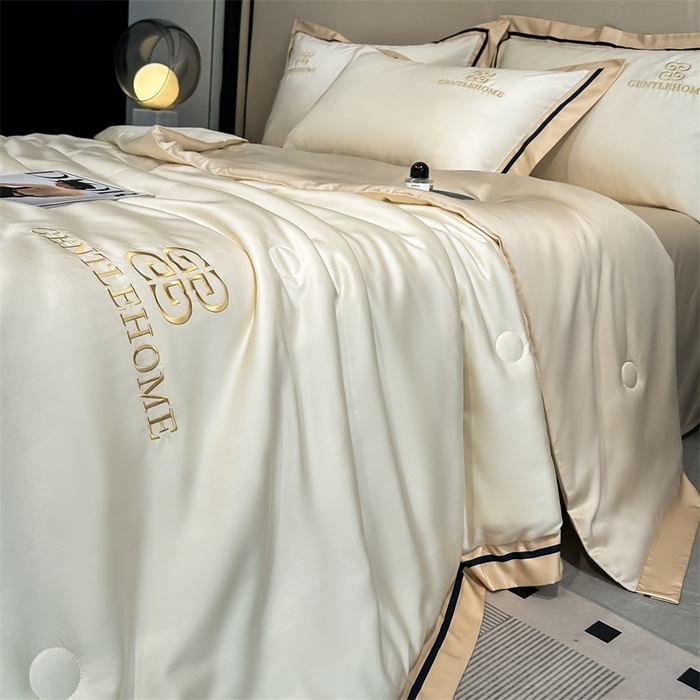 91家纺网 家纺一手货源 找家纺 笙意家纺2025新款水洗真丝夏被 威廉-奶昔白+奶茶