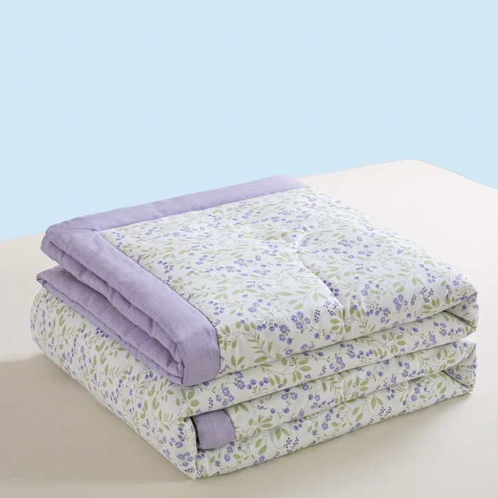 91家纺网 家纺一手货源 找家纺 沃尔居 2025新款双面全棉印花夏被可机洗小清新纯棉夏凉被薄被芯空调被子 千野-紫