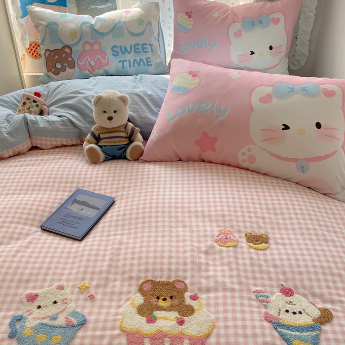 91家纺网 家纺一手货源 找家纺 慕澄家纺 2025新款毛巾绣小清新四件套 甜品会