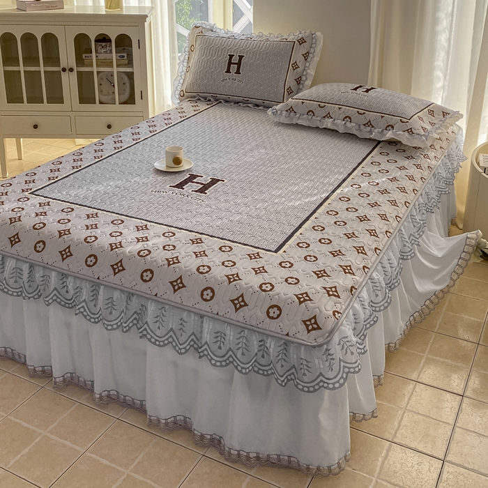 91家纺网 家纺一手货源 找家纺 麋兔 2025新款冰丝床裙乳胶凉席席子 大H