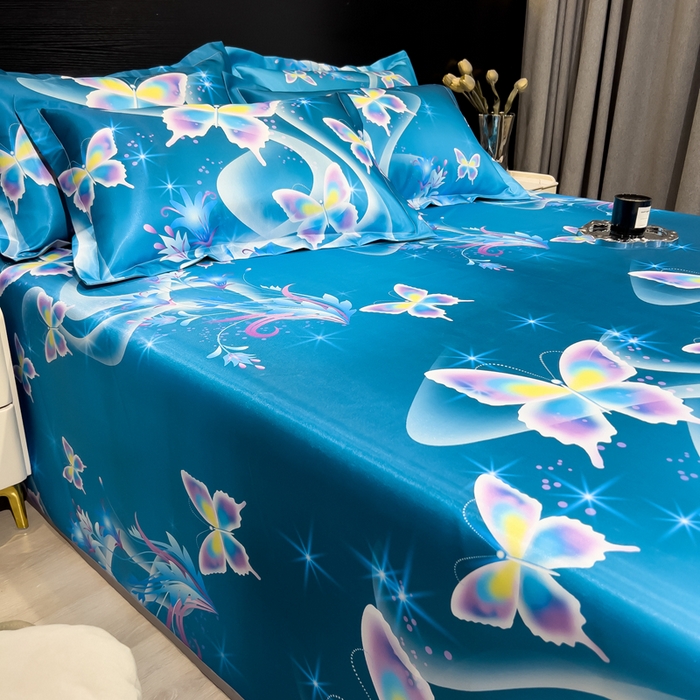 91家纺网 家纺一手货源 找家纺 许林 2025新款冰丝凉席床单款凉席三件套-蝶恋花香