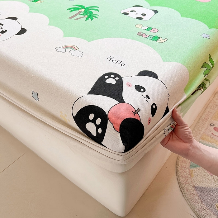 91家纺网 家纺一手货源 找家纺 晓时候2025新款老粗布床笠凉席 熊猫假日