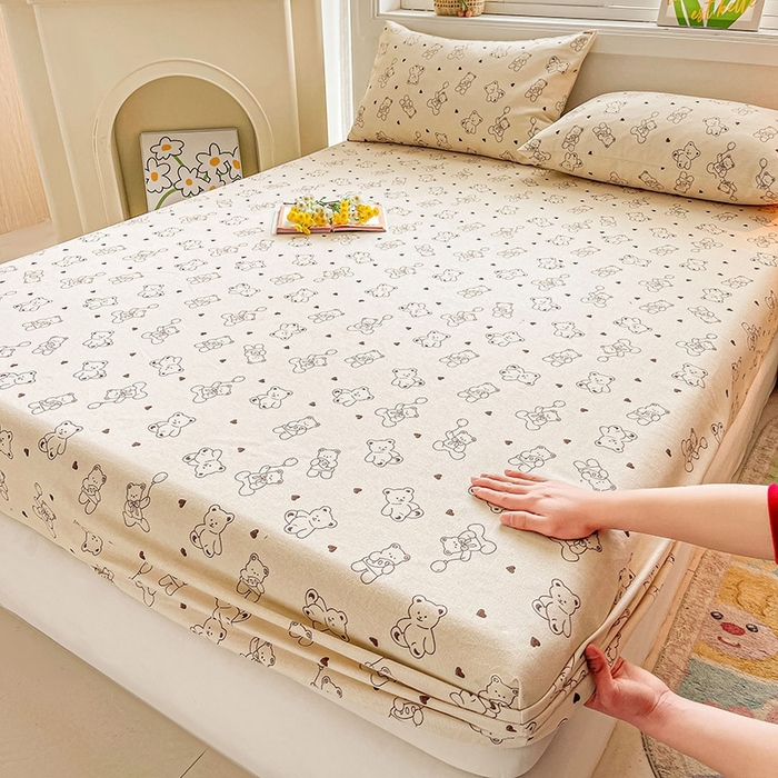 91家纺网 家纺一手货源 找家纺 晓时候2025新款老粗布床笠凉席 绅士小熊