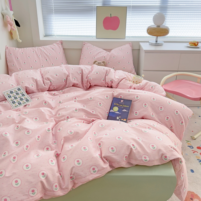 91家纺网 家纺一手货源 找家纺 花西夫人2025新款13372纯棉印花全棉四件套床单床笠款波点郁金香