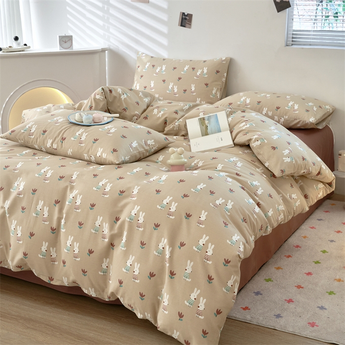 91家纺网 家纺一手货源 找家纺 花西夫人2025新款13372纯棉印花全棉四件套床单床笠款波波兔