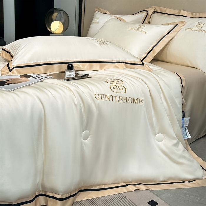 91家纺网 家纺一手货源 找家纺 笙意家纺2025新款水洗真丝夏被 威廉-奶昔白+奶茶