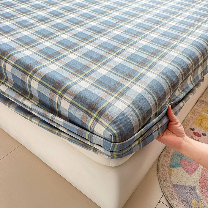 91家纺网 家纺一手货源 找家纺 晓时候2025新款老粗布床笠凉席 简兮蓝