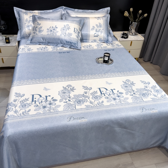 91家纺网 家纺一手货源 找家纺 许林家纺  2025新款冰丝凉席床单款凉席三件套 凝光