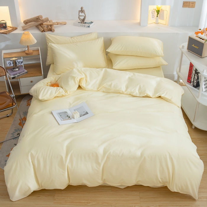 91家纺网 家纺一手货源 找家纺 2025新款全棉双拼水洗棉四件套 双拼-奶黄