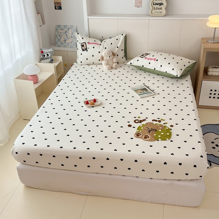 雅居纺家纺 2025春夏新款全棉纯棉毛巾绣系列单床笠 床笠单件 慵懒小熊