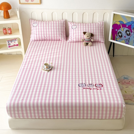 雅居纺家纺 2025春夏新款全棉纯棉绣花A类老粗布单床笠床笠单件 猫咪派对