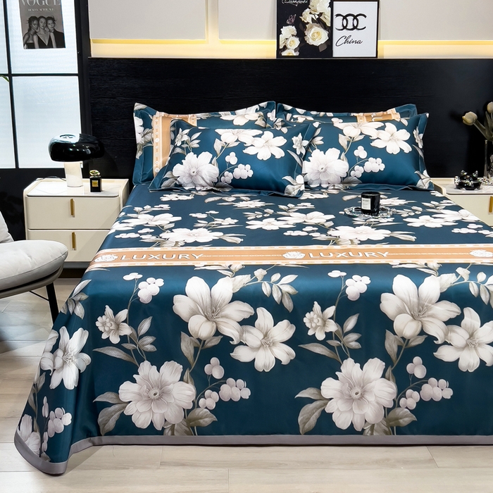 91家纺网 家纺一手货源 找家纺 许林家纺  2025新款冰丝凉席床单款凉席三件套 郁金香