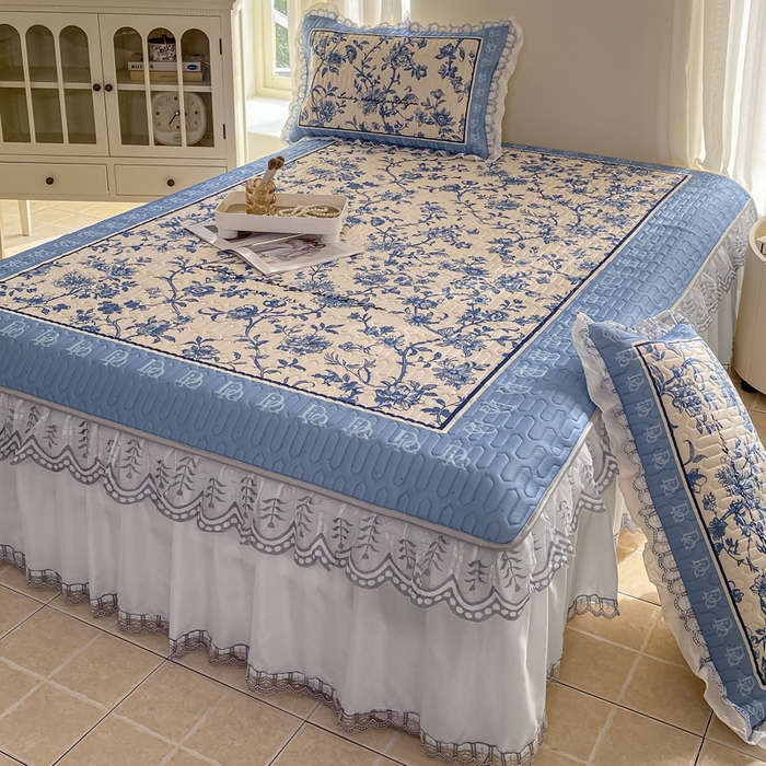 91家纺网 家纺一手货源 找家纺 麋兔 2025新款冰丝床裙乳胶凉席席子 花幽兰