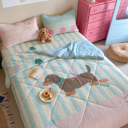 美乐迪家纺 2025新款凉感丝乳胶凉席夏被夏凉被空调被 露丝的腊肠狗