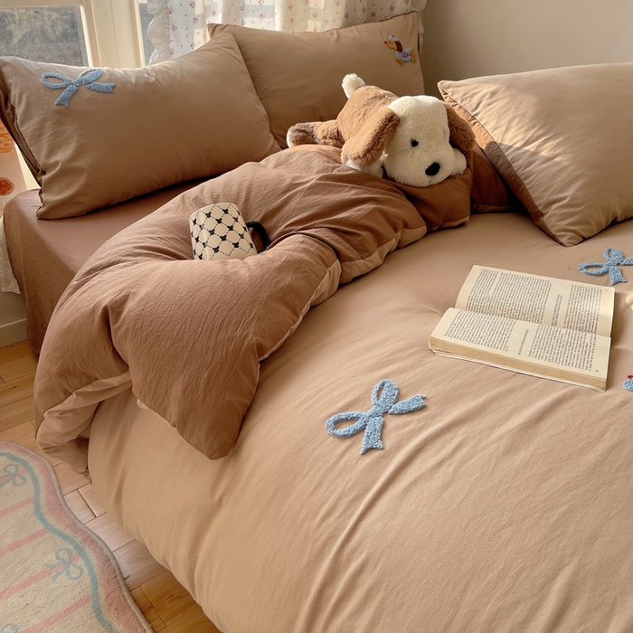 91家纺网 家纺一手货源 找家纺 慕澄家纺 2025新款毛巾绣小清新四件套 快乐腊肠狗