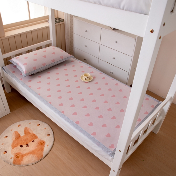 91家纺网 家纺一手货源 找家纺 凌云 2025新款学生宿舍提花凉感冰丝席 甜心-粉