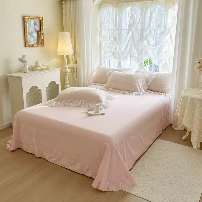 91家纺网 家纺一手货源 找家纺 亲亲公主 2025新款全棉水洗棉色织提花四件套-糖果日记 糖果-粉