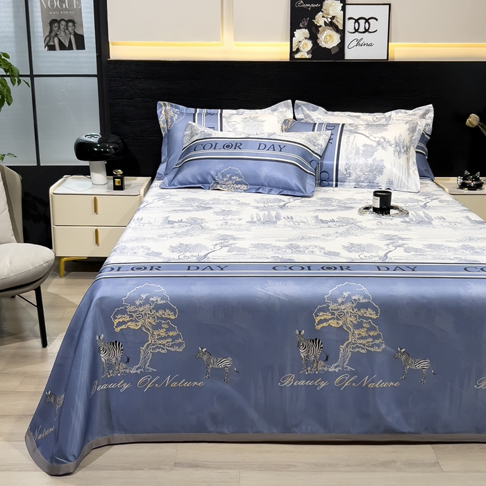 91家纺网 家纺一手货源 找家纺 许林家纺  2025新款冰丝凉席床单款凉席三件套 梧桐