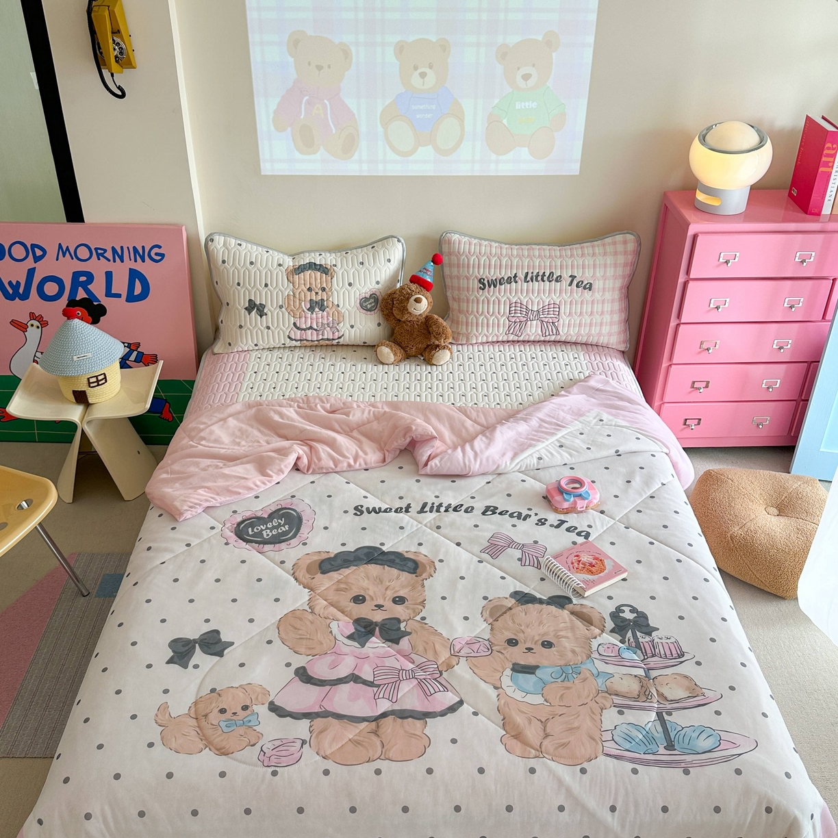 91家纺网 家纺一手货源 找家纺 美乐迪家纺2025新款凉感丝乳胶凉席夏被夏凉被空调被 茶话熊