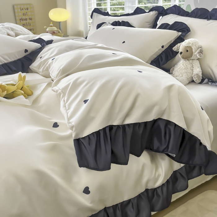 91家纺网 家纺一手货源 找家纺 （总）老K (原美阁） 2025新款夏季赫本风水洗真丝四件套 花边韩版公主风冰丝四件套