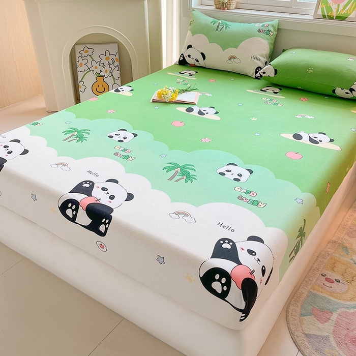 91家纺网 家纺一手货源 找家纺 晓时候2025新款老粗布床笠凉席 熊猫假日