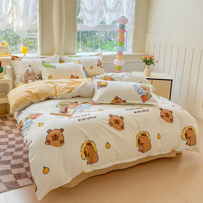 91家纺网 家纺一手货源 找家纺 佑佳家纺 2025年新款铂金棉芦荟棉学生三件套四件套 单被套 单枕套「支持定做各种尺寸」 萌动记