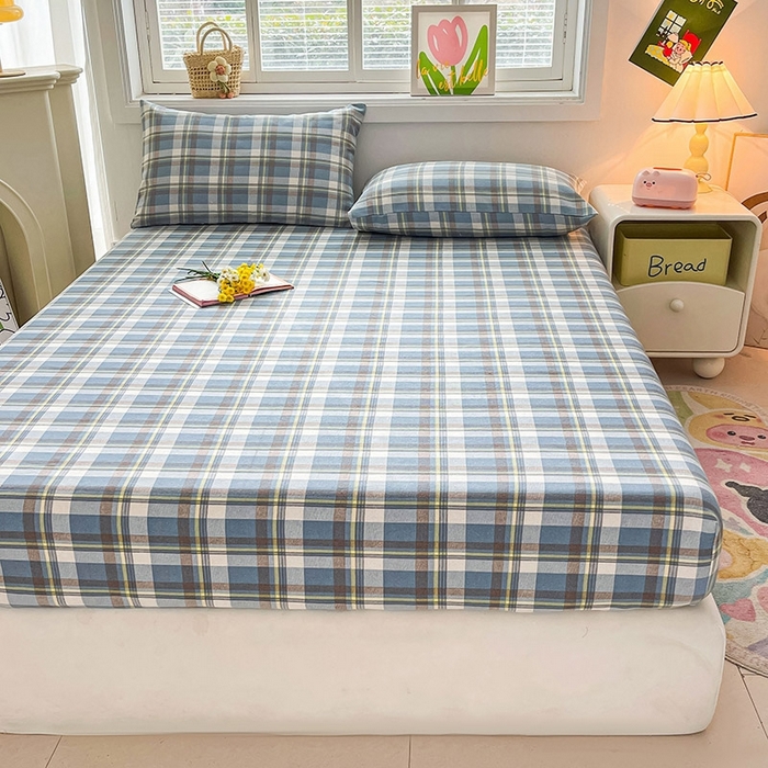 91家纺网 家纺一手货源 找家纺 晓时候2025新款老粗布床笠凉席 简兮蓝