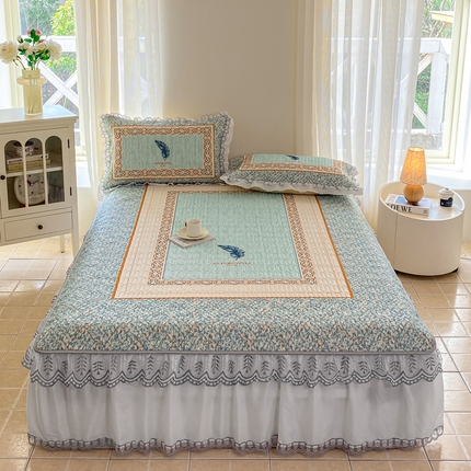 91家纺网 家纺一手货源 找家纺 麋兔 2025新款冰丝床裙乳胶凉席席子 羽茜