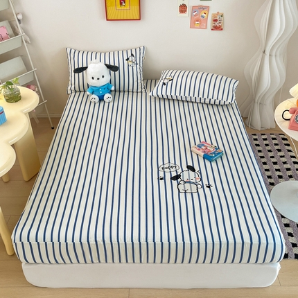 雅居纺家纺 2025春夏新款全棉纯棉绣花A类老粗布单床笠床笠单件 老粗布-Happy小狗