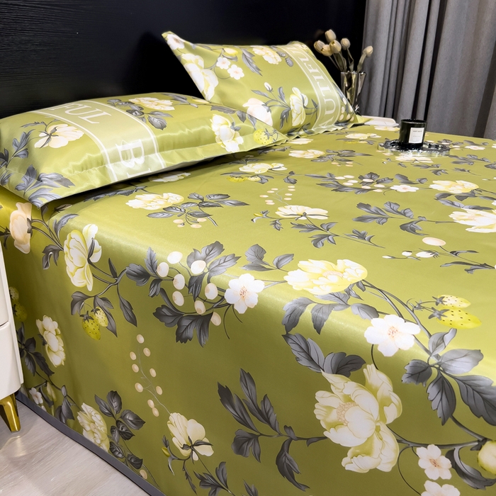 91家纺网 家纺一手货源 找家纺 许林 2025新款冰丝凉席床单款凉席三件套-春藤