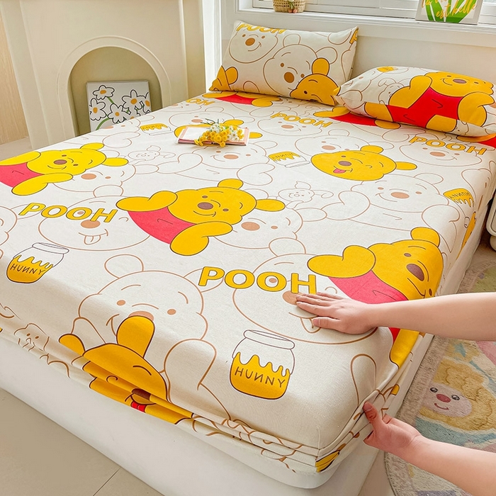 91家纺网 家纺一手货源 找家纺 晓时候2025新款老粗布床笠凉席 维尼熊