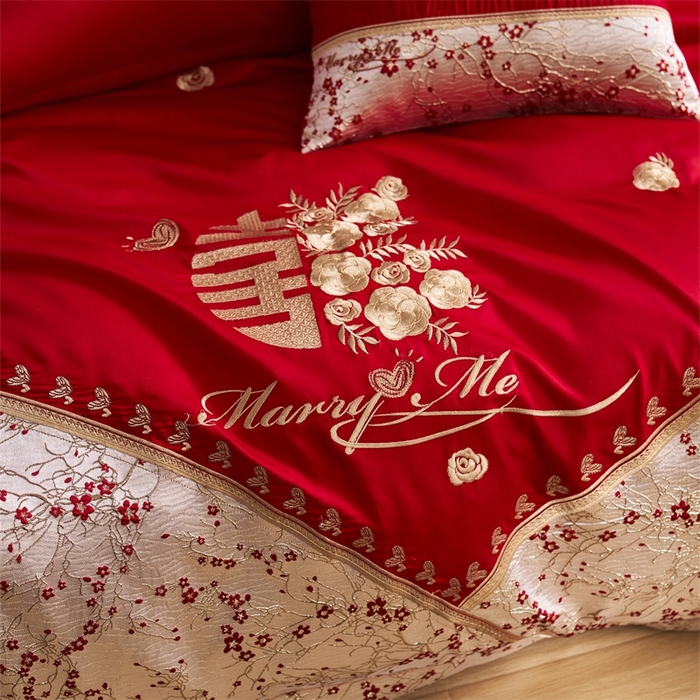 91家纺网 家纺一手货源 找家纺 （总）宏羽纺家纺2025新款13372全棉全工艺喷气四件套-最美嫁衣