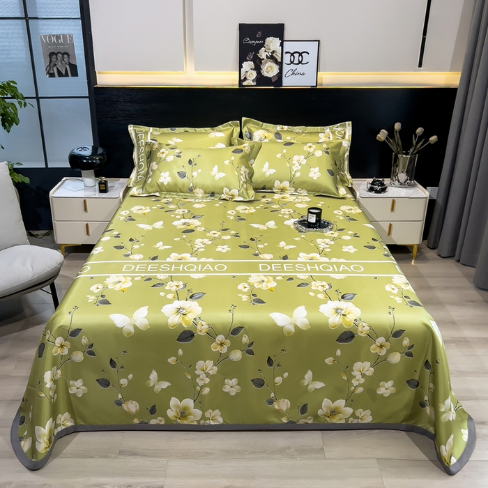 91家纺网 家纺一手货源 找家纺 许林家纺  2025新款冰丝凉席床单款凉席三件套 小树梨